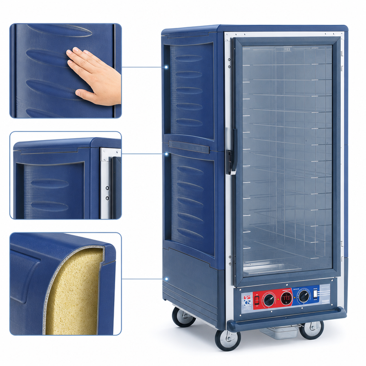 Product image #3 for Metro C5 3 Series Low-Watt Mobile Heated Holding & Proofing Cabinet, 3/4 Height, Blue Insulation Armour, Clear Polycarbonate Door