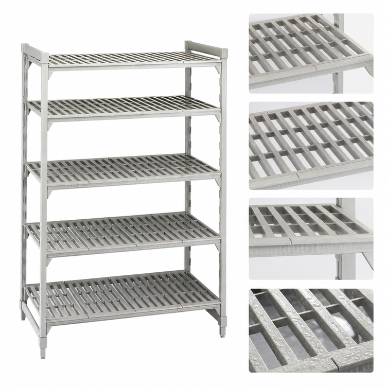 Product image #4 for Cambro Camshelving Premium 5-Shelf Stationary Starter Unit, 24 x 42 x 64 Inches, Vented Polymer Shelving, Speckled Gray