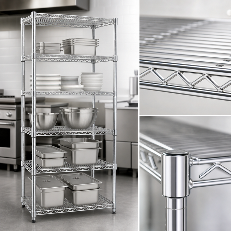 Product image #3 for Eagle Group 5-Tier Stationary QuadTruss® Wire Starter Shelving Unit, 24 x 21 x 86 Inches, Chrome-Plated