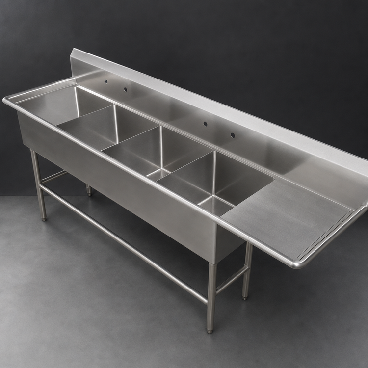 Product image #3 for John Boos Pro-Bowl 4-Compartment Stainless Steel Sink with 30-Inch Right Drainboard and 14-Inch Deep Bowls