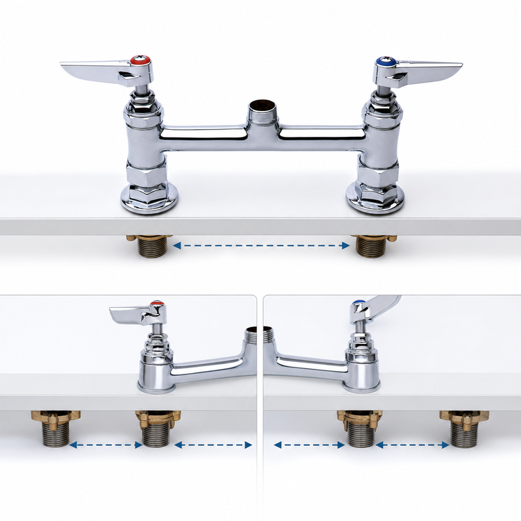 Product image #3 for T&S Brass 8-Inch Center Deck-Mount Mixing Faucet with Swivel Outlet, Less Nozzle, Lever Handles