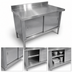 Thumbnail image #3 for Omcan USA 72-Inch Enclosed Work Table with Cabinet Base, Sliding Doors, and 4-Inch Backsplash