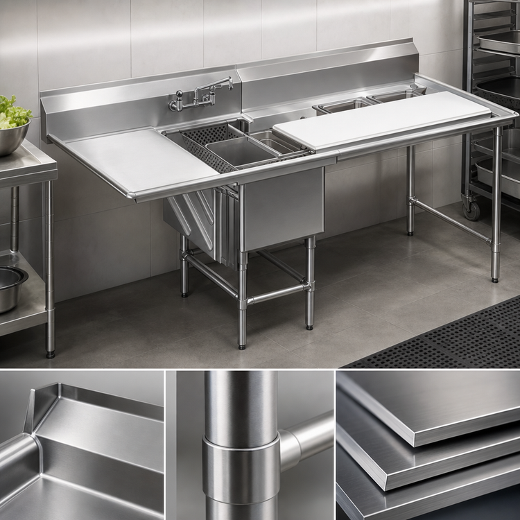 Product image #3 for Spec-Master FNP Series 1-Compartment Stainless Steel Prep Sink with Right-Hand Drainboard and Trough Prep Area