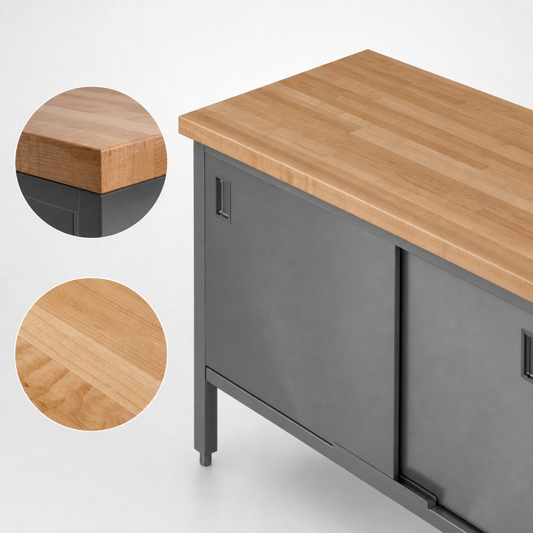Product image #3 for John Boos EBSW7-3072 72-Inch x 30-Inch Enclosed Base Wood Top Work Table with 1-3/4-Inch Maple Top and Sliding Doors