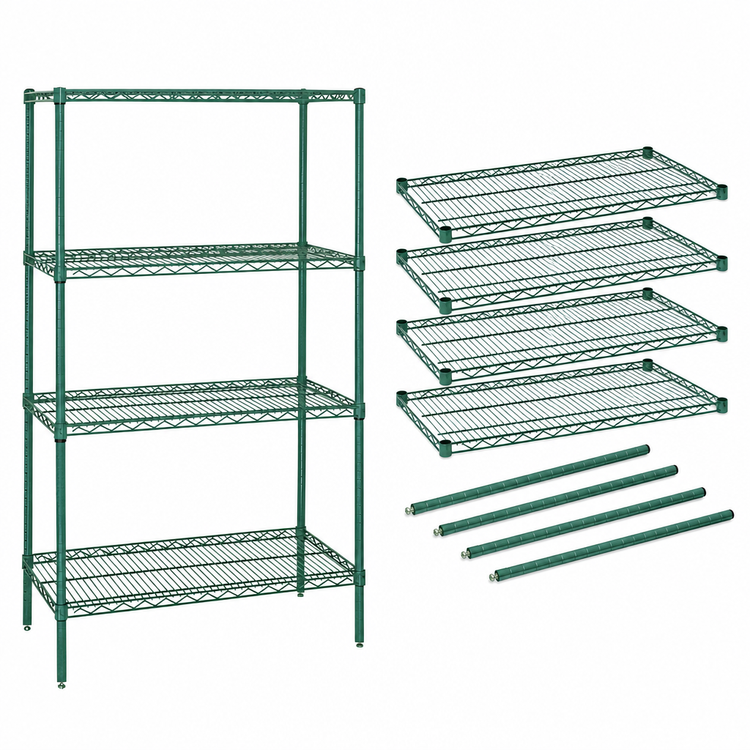 Product image #3 for Quantum 54"W x 14"D x 86"H Wire Shelving Starter Kit with 4 Shelves, Green Epoxy Antimicrobial Finish