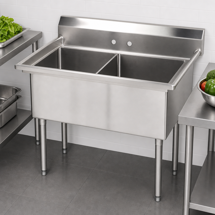 Product image #3 for Advance Tabco Special Value Series 2-Compartment Fabricated Sink with 16" x 20" x 12" Bowls, No Drainboards