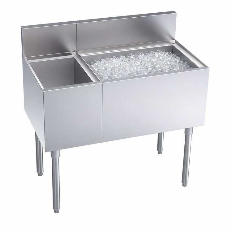 Product image #3 for Krowne Royal Series 36-Inch Underbar Combination Ice Bin with Right-Hand Ice Bin and Left Insulated Bottle Storage