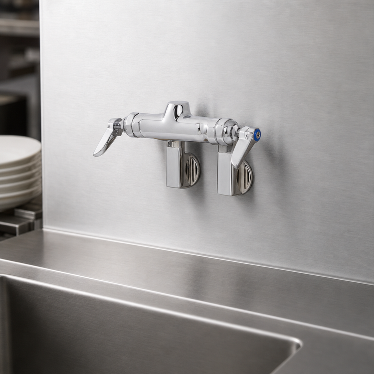 Product image #3 for T&S Brass Splash-Mounted Faucet Base, 4-Inch Centers, Lever Handles, Low-Lead
