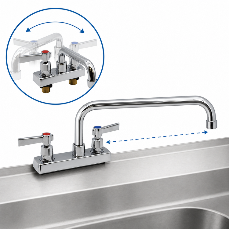 Product image #4 for Advance Tabco Heavy-Duty Manual Deck-Mount Faucet with 12-Inch Swing Spout, 4-Inch Centers, Lead Free