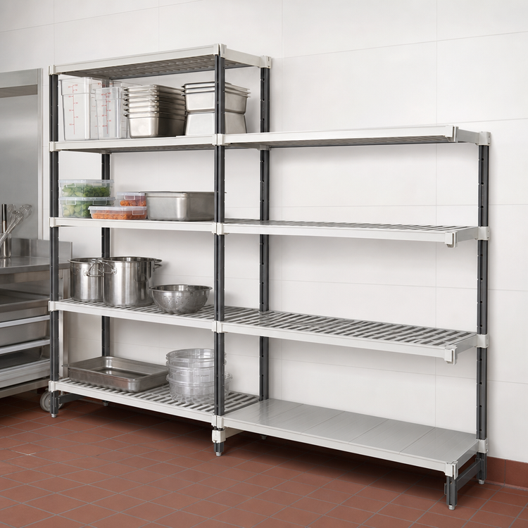 Product image #3 for Cambro Camshelving Elements XTRA 30-Inch Wide x 21-Inch Deep x 84-Inch High 4-Shelf Stationary Add-On Polymer Shelving Unit