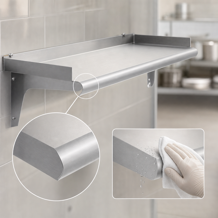 Product image #3 for Eagle Snap-n-Slide 60 x 15-Inch Wall-Mounted Shelf with V Marine Front Edge, 16/430 Stainless Steel