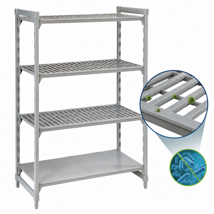 Product image #4 for Camshelving Premium 24 x 60 x 72 Inch Stationary Starter Polymer Shelving Unit, 4-Tier, 3 Vented Shelves and 1 Solid Shelf