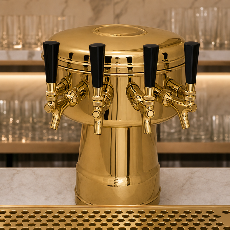 Product image #3 for Glastender Mushroom 4-Faucet Glycol-Cooled Draft Dispensing Tower, Polished Brass