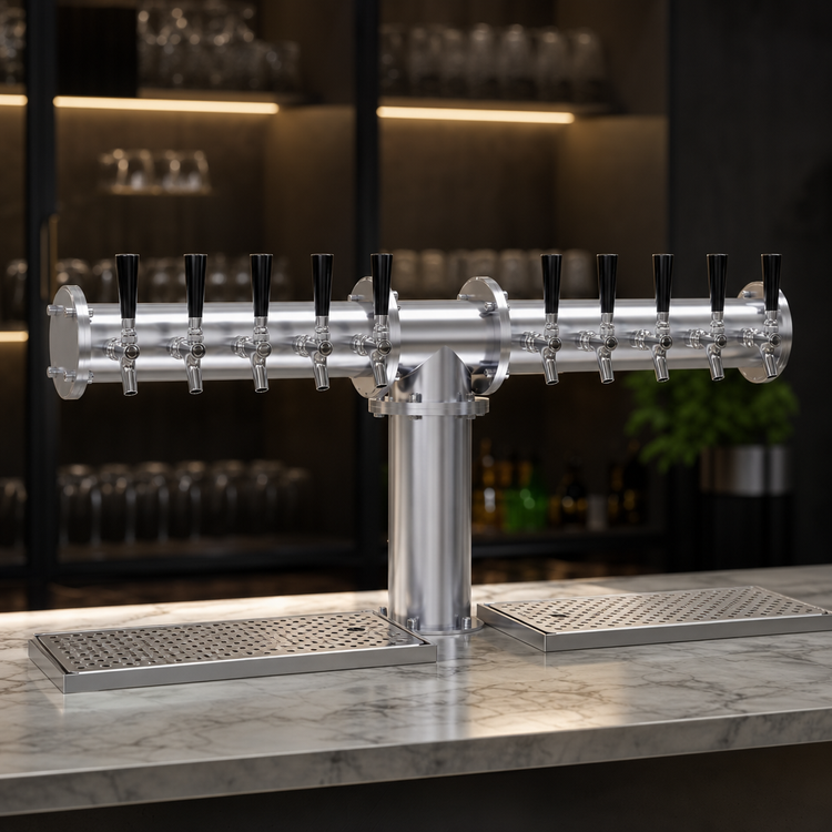 Product image #3 for 10-Faucet Countertop Pipe Tee Draft Dispensing Tower, Air-Cooled, Stainless Steel