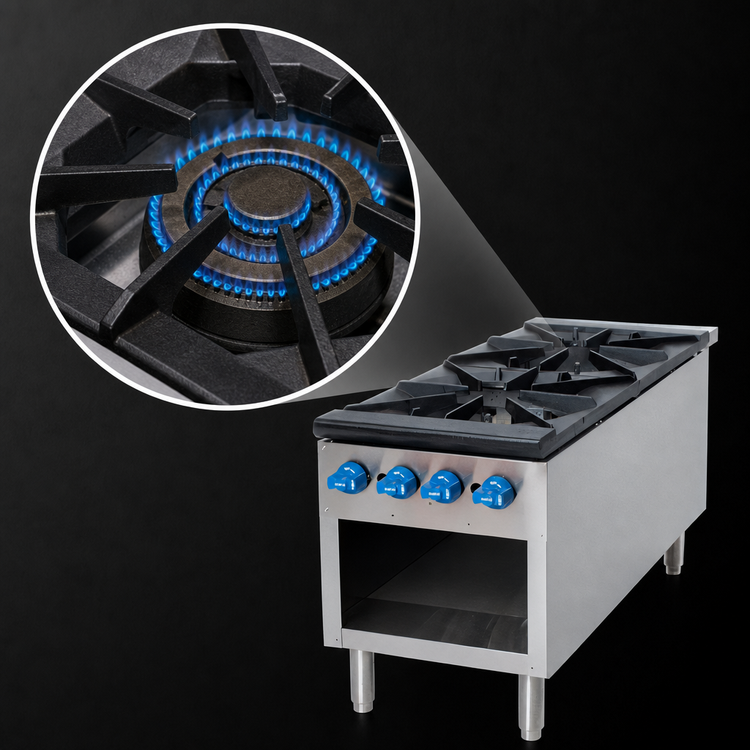 Product image #3 for Comstock-Castle 2CSP18 Gas Stock Pot Range, 18-Inch Wide x 42-Inch Deep, Open Front Cabinet Base, 2 Burner Sections, 220,000 BTU