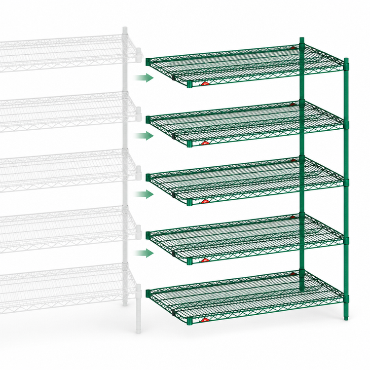 Product image #4 for Super Erecta Add-On Wire Shelving Unit, 72W x 24D x 74H, 5 Shelves, Metroseal 3 Green Epoxy Finish with Microban