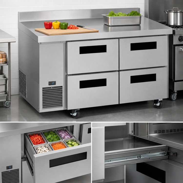 Product image #3 for Hoshizaki Steelheart 60-Inch Two-Section Worktop Refrigerator with 4 Drawers