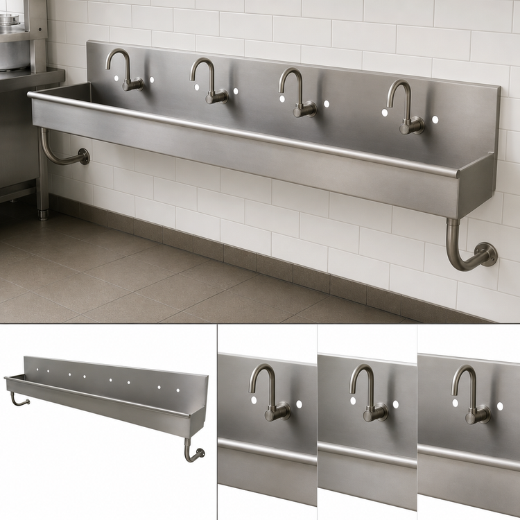 Product image #3 for Advance Tabco 4-Station ADA Wall Mounted Multiwash Hand Sink, 80 Inch, 304 Stainless Steel
