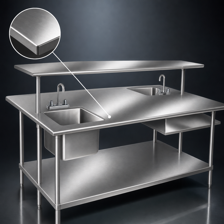 Product image #3 for Advance Tabco 84"W x 48"D Flat Top Work Table with 14-Gauge 304 Stainless Steel Top and Galvanized Undershelf