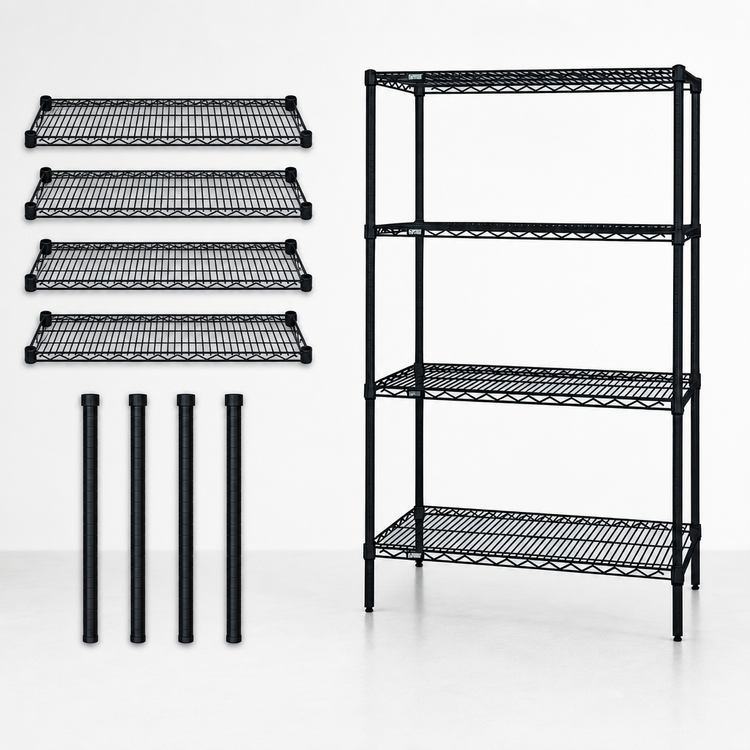 Product image #3 for Quantum 48 in. W x 21 in. D x 74 in. H Black Epoxy Antimicrobial Wire Shelving Starter Kit
