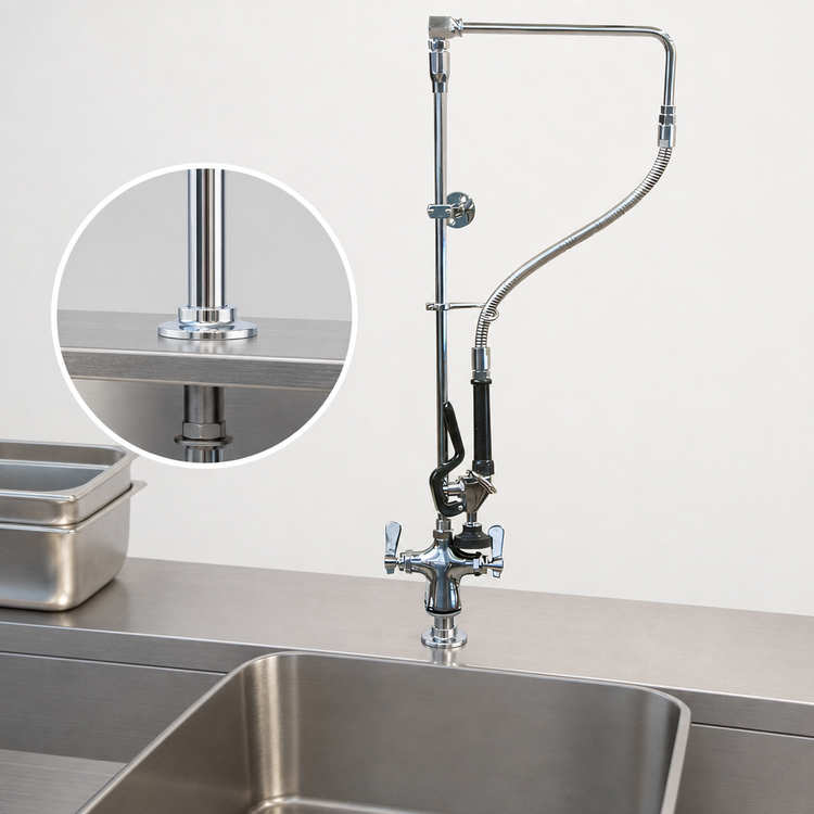 Product image #3 for OptiFlow Lead-Free Single-Hole Deck Mount Swing Arm Pre-Rinse Assembly with 12-Inch Add-On Faucet
