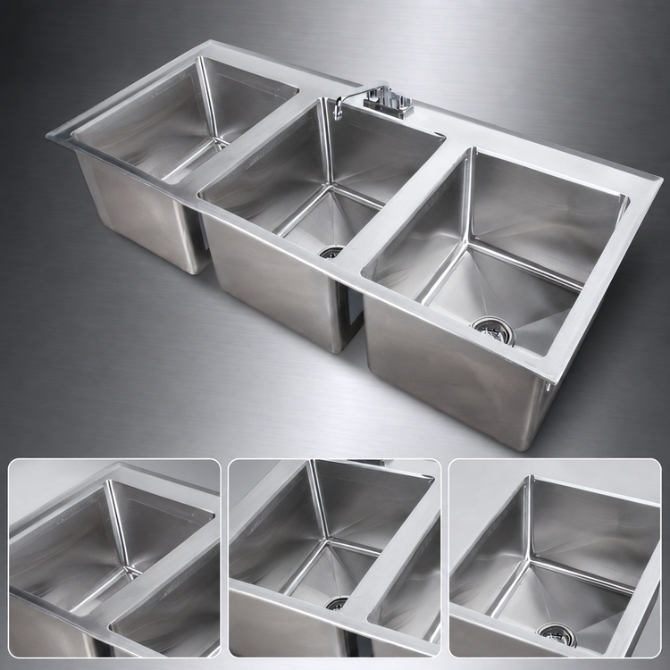 Product image #3 for 3-Compartment Drop-In Sink with 10 x 14 x 10 Inch Fabricated Bowls
