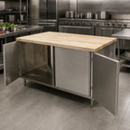 Thumbnail image #3 for BK Resources CMT-3060H2 60" x 30" Dual-Access Hard Maple Top Chef Table with Stainless Steel Cabinet Base