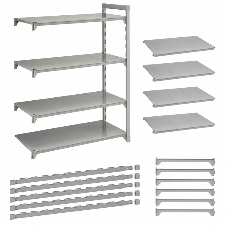 Product image #4 for Cambro Camshelving Premium Solid Add-On Polymer Shelving Unit, 36" W x 18" D x 84" H, 4-Tier, Speckled Gray