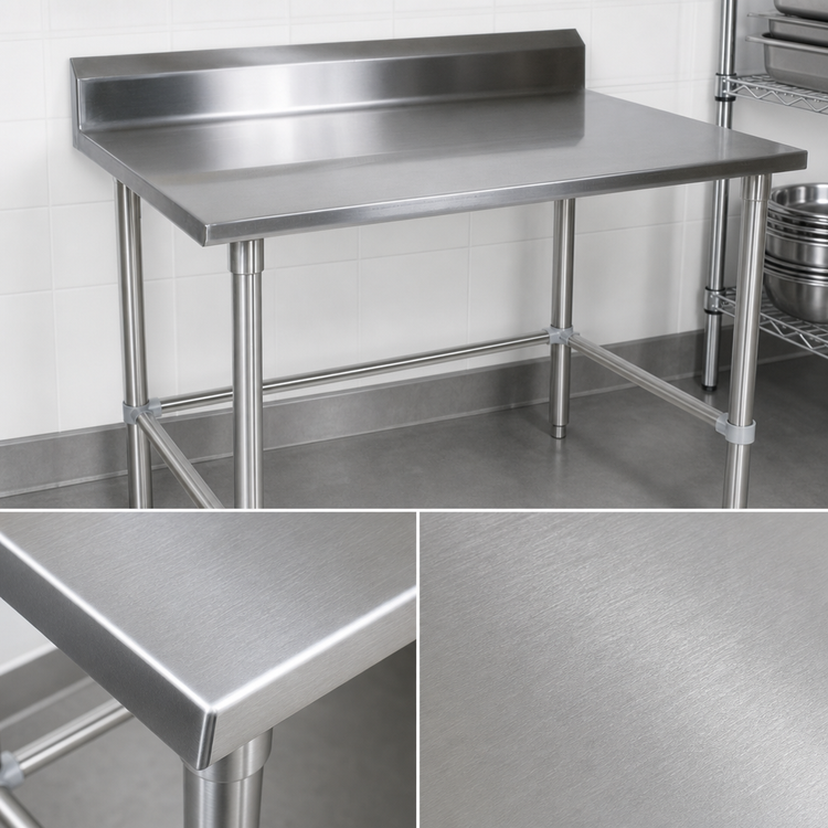Product image #3 for John Boos Stallion 30" x 30" 16-Gauge Stainless Steel Corner Work Table with 5" Backsplash