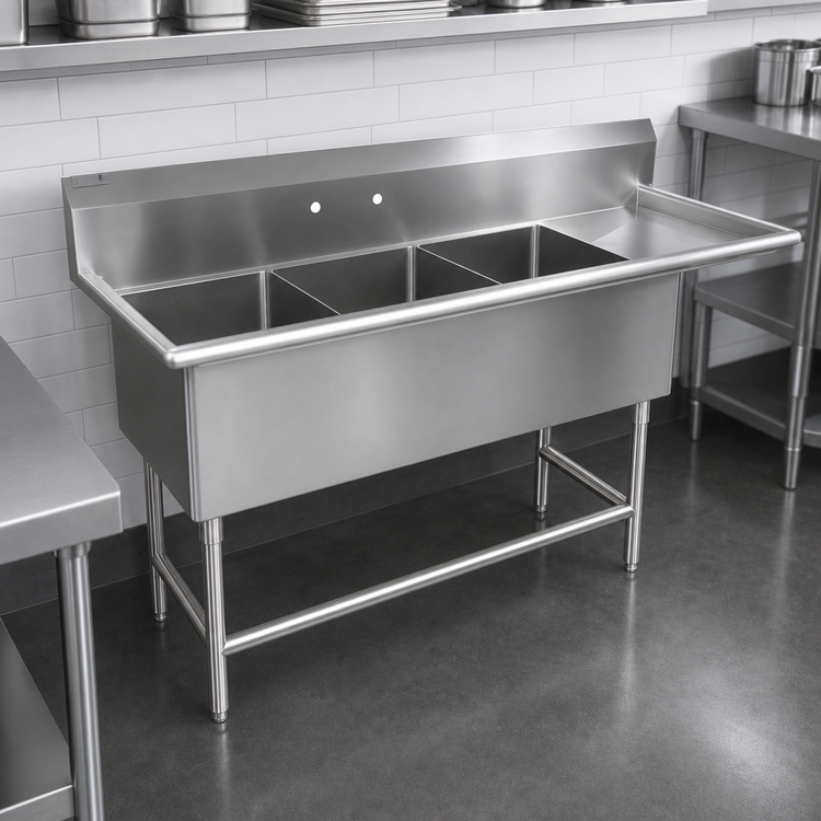Product image #3 for John Boos Pro-Bowl 3-Compartment Stainless Steel Sink with 24-Inch Right Drainboard, 14-Inch Deep Bowls