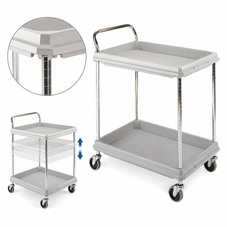 Product image #3 for Metro Deep Ledge 2-Tier Polymer Utility Bus Cart with Open Base and Adjustable Shelves