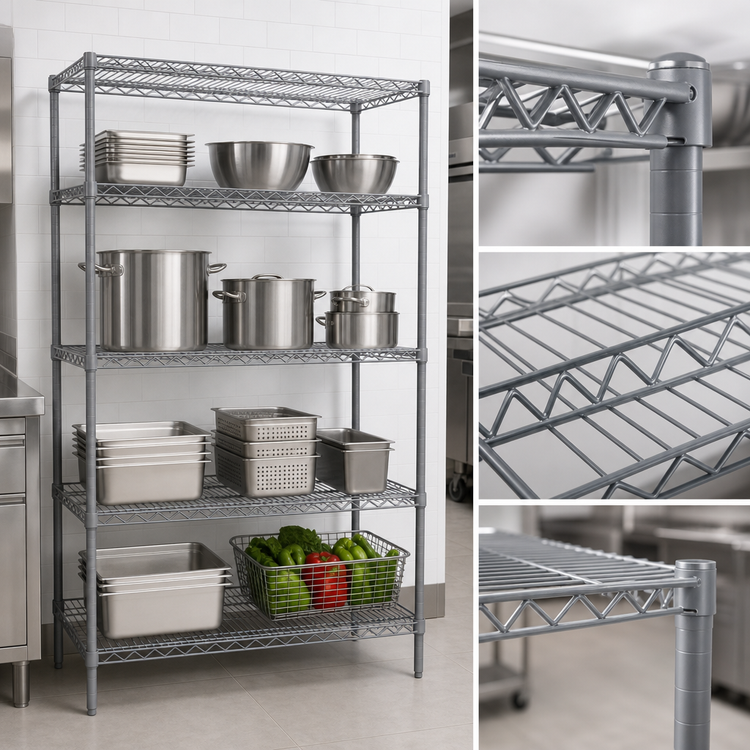 Product image #3 for Eagle Valu-Master 4-Tier Starter Wire Shelving Unit, 60"W x 21"D x 74"H, Pewter Gray Epoxy