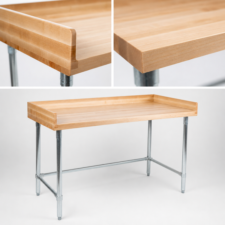 Product image #3 for BK Resources 72-Inch x 30-Inch Hard Maple Bakers Table with Galvanized Open Base