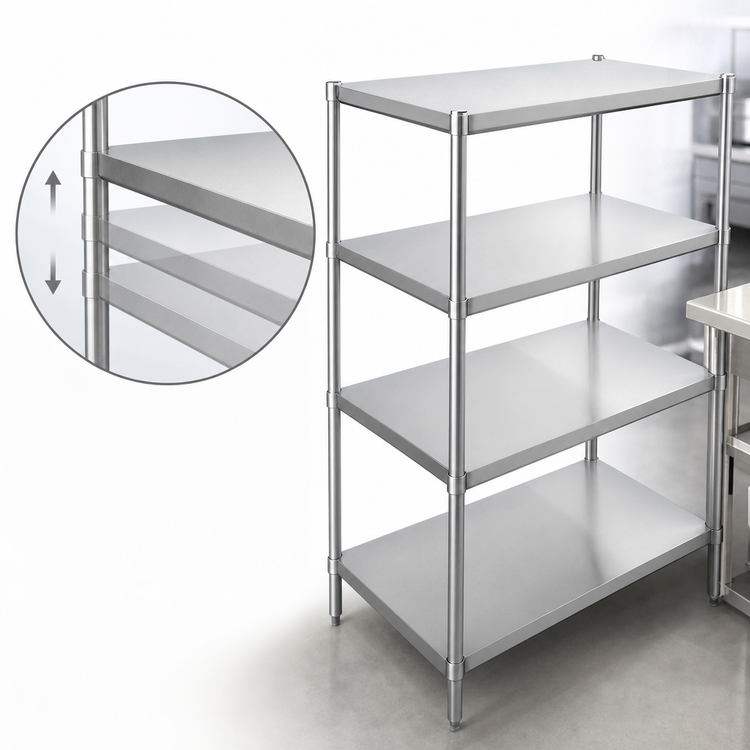 Product image #3 for John Boos Stainless Steel Dry Storage Shelving Unit with 4 Adjustable Shelves, 54W x 24D x 72H