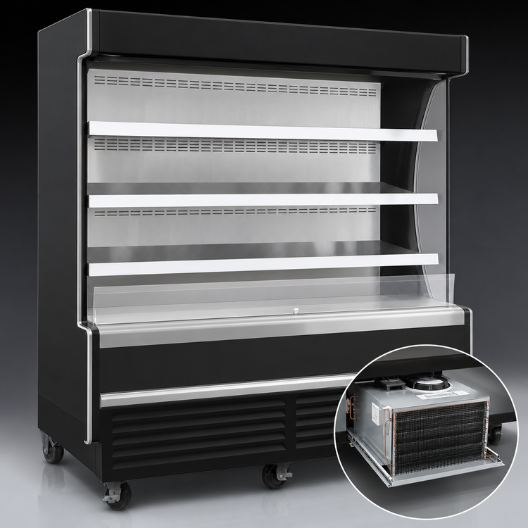 Product image #3 for Vertical Open Display Merchandiser Cooler, 19 Cu. Ft., 73-1/4 Inch Wide, Black, Self-Contained Refrigeration, 28-Inch Deep