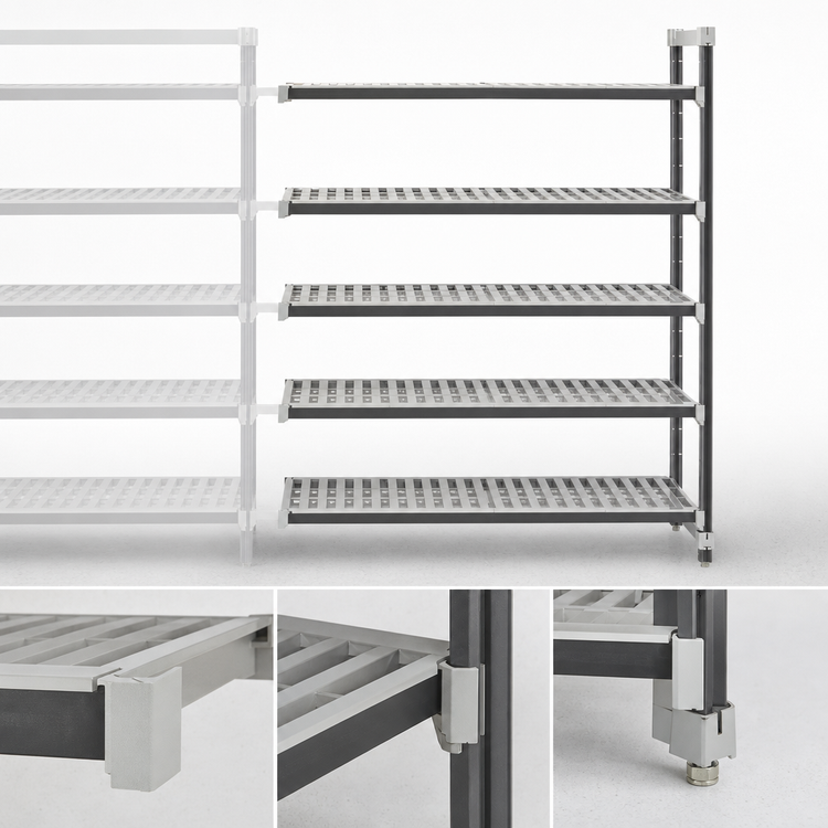 Product image #3 for Cambro Camshelving Elements XTRA 5-Tier Stationary Add-On Polymer Shelving Unit, 18" x 60" x 64", Speckled Gray