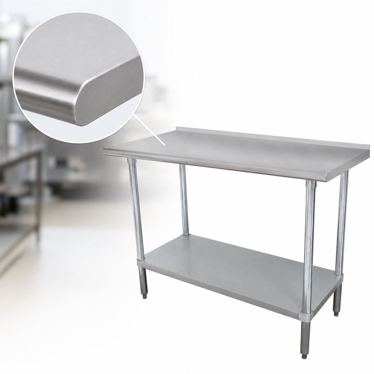 Product image #3 for Advance Tabco Special Value 60-Inch x 36-Inch Stainless Steel Work Table with 1-1/2-Inch Rear Splash and Adjustable Undershelf