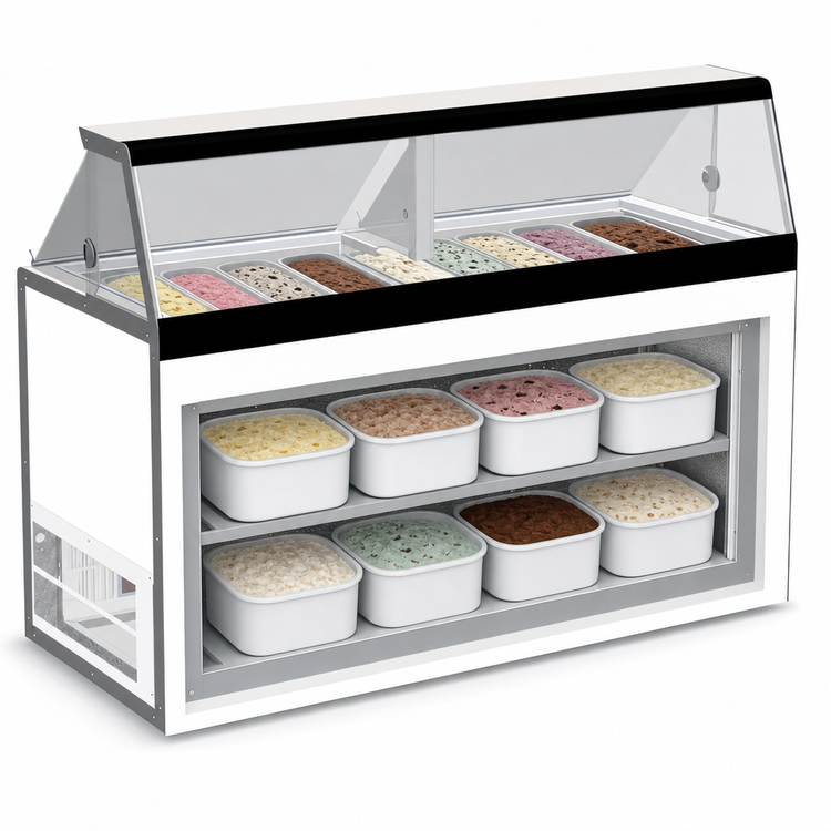 Product image #3 for Master-Bilt DD-66 Ice Cream Dipping/Display Merchandiser Cabinet, 12 x 3-Gallon Display Tubs, 8 x 3-Gallon Storage Tubs, 115V