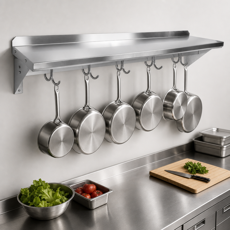 Product image #3 for John Boos Stallion Wall-Mounted Stainless Steel Pot Rack Shelf, 84 x 16 x 13 Inches