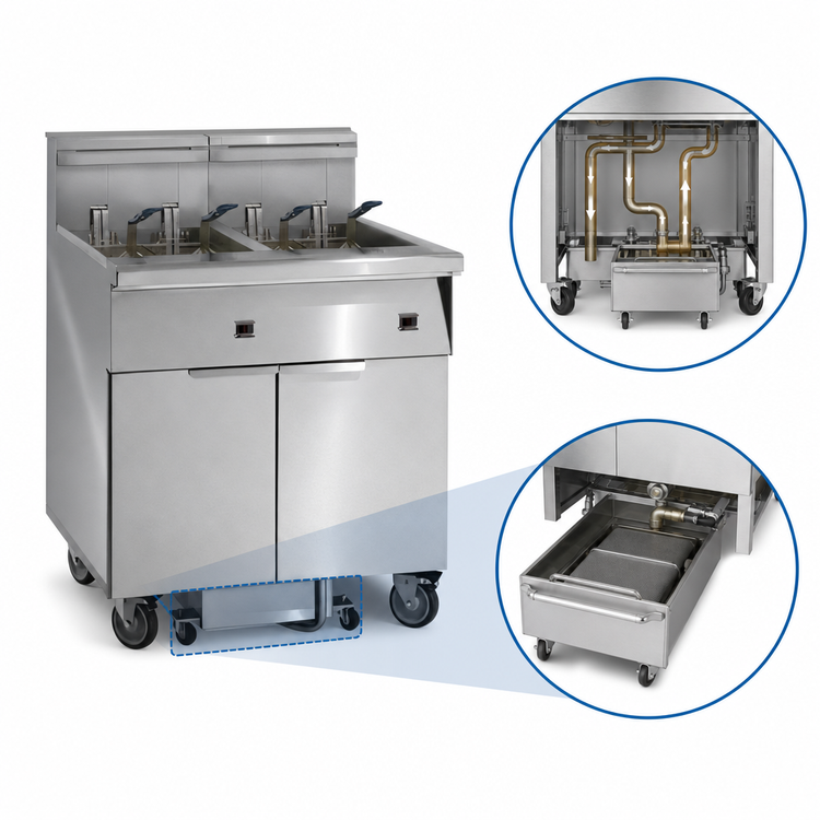 Product image #3 for Imperial 4-Tank Electric Floor Fryer with Built-In Space Saver Filter System, 75 lb. Capacity per Tank