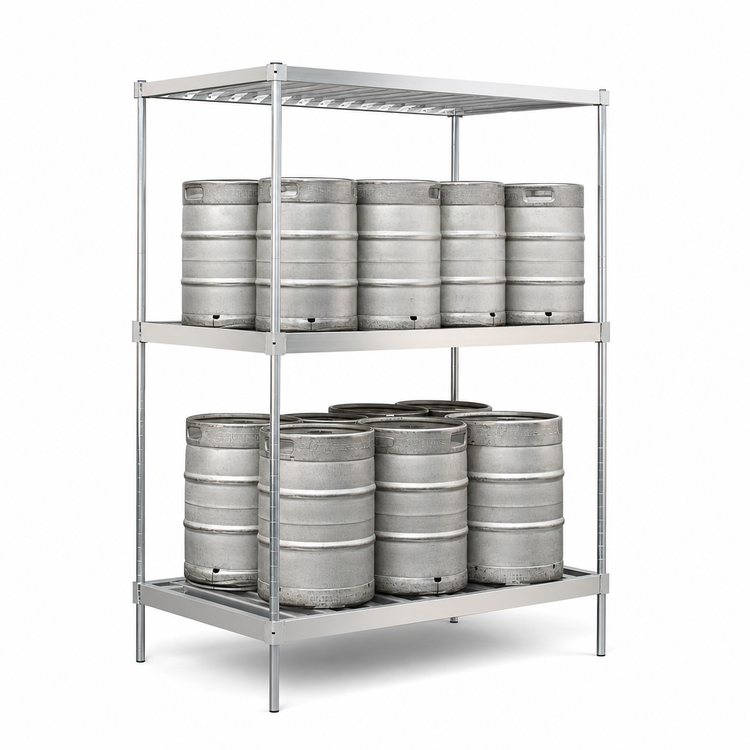 Product image #3 for New Age Double-Deep Aluminum Keg Rack, 12-Keg Capacity, 60"W x 34"D x 84"H