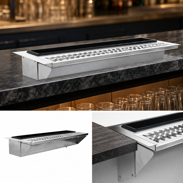 Product image #3 for Glastender DI-MDR30 Drop-In Stainless Steel Mixology Well & Drink Rail, 30-Inch Wide