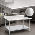 Thumbnail image #3 for Eagle Group Budget Series T3660B-BS 60 x 36 Inch 430 Stainless Steel Work Table with 4-1/2 Inch Backsplash and Galvanized Undershelf