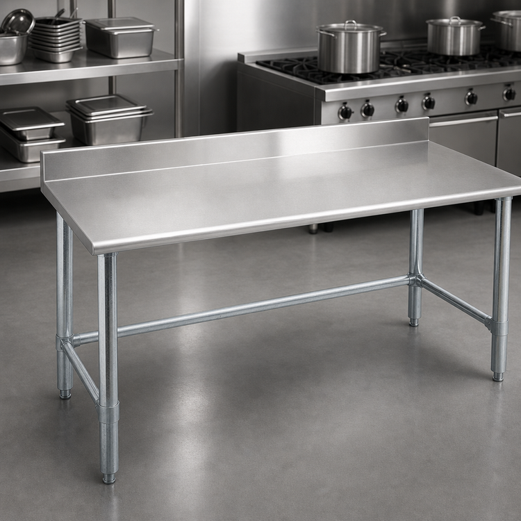 Product image #3 for Eagle Spec-Master 48" x 36" 14-Gauge Stainless Steel Backsplash Work Table with Galvanized Base