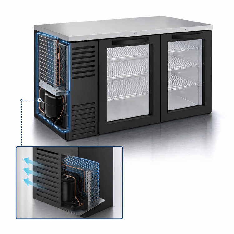 Product image #3 for True 60-Inch Two-Section Refrigerated Back Bar Cooler with Glass Doors and Stainless Steel Top