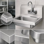 Thumbnail image #3 for Vollrath K1410-C Wall-Mounted 304 Stainless Steel Hand Sink with Gooseneck Faucet, Strainer and 5-1/2-Inch Deep Bowl, 17 x 15 Inches