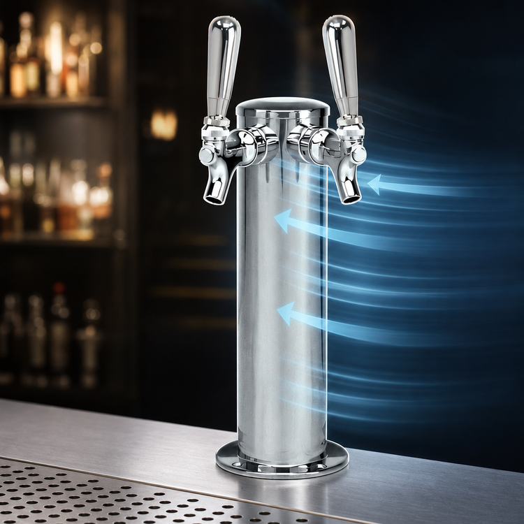Product image #3 for Micro Matic Air-Cooled 2-Faucet Countertop Draft Beer Tower, Polished Stainless Steel, 3-Inch Column