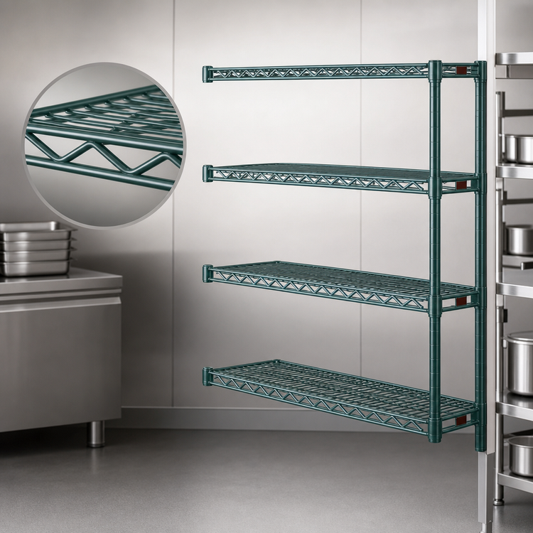 Product image #3 for Eagle Group Valu-Gard QuadTruss 4-Tier Add-On Wire Shelving Unit, 72W x 24D x 74H, Green Epoxy