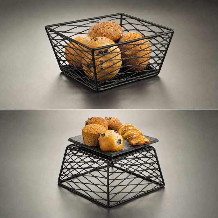 Product image #3 for Birdnest Square Wire Serving Basket/Riser, 6-Inch Top x 4-Inch Base x 4-Inch High, Black