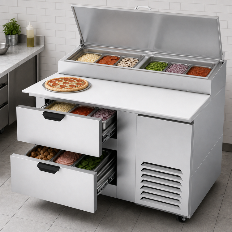 Product image #3 for 46-Inch One-Section Pizza Top Refrigerated Prep Table with 2 Drawers, 12 Cu. Ft.